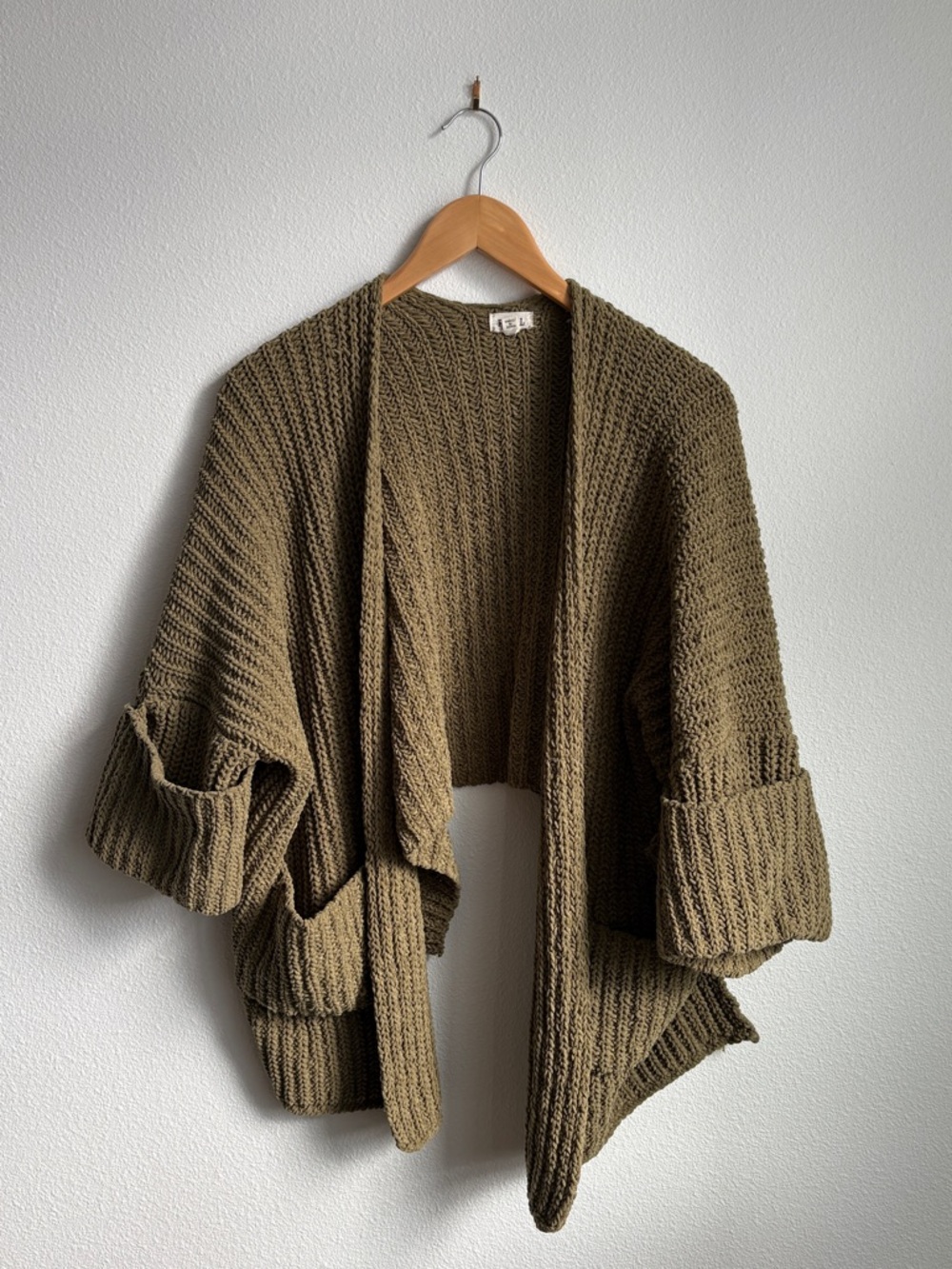 POL Chunky Knit Olive Cardigan Cozy Slouchy Fit size Small